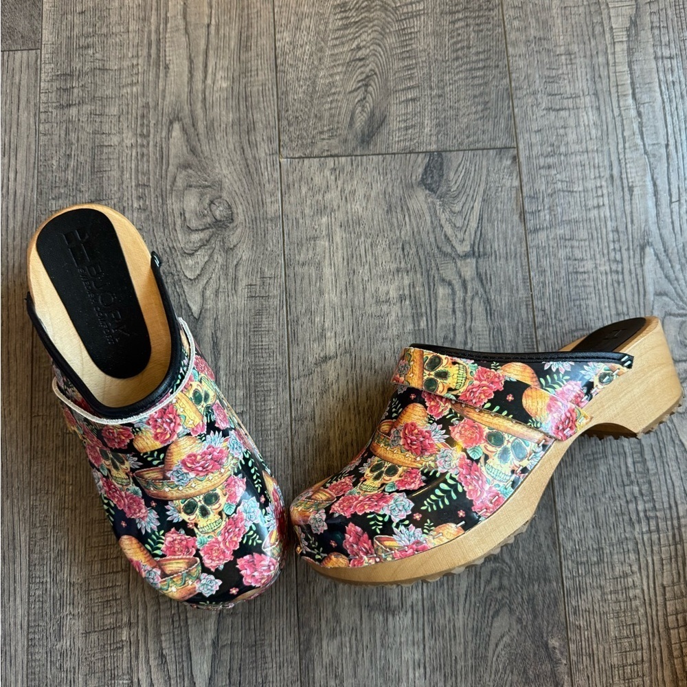 Björk Swedish Vera Wood Open Back Leather Clogs- Multi- Size EU 36 - Picture 4 of 8